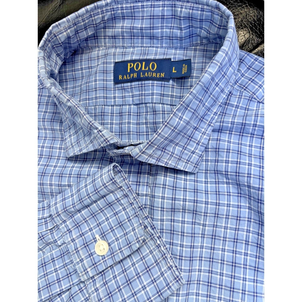 Polo Ralph Lauren Shirt Button Down Long Sleeve Blue Plaid Cotton Mens Large